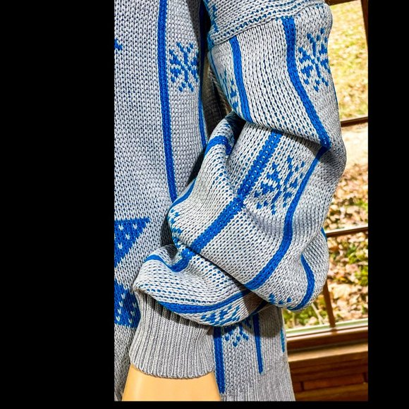 ▪️VTG▪️CHARILE ROMEO▪️1980's Gray & Blue Retro Snowflake & Stripe Sweater - Picture 5 of 7